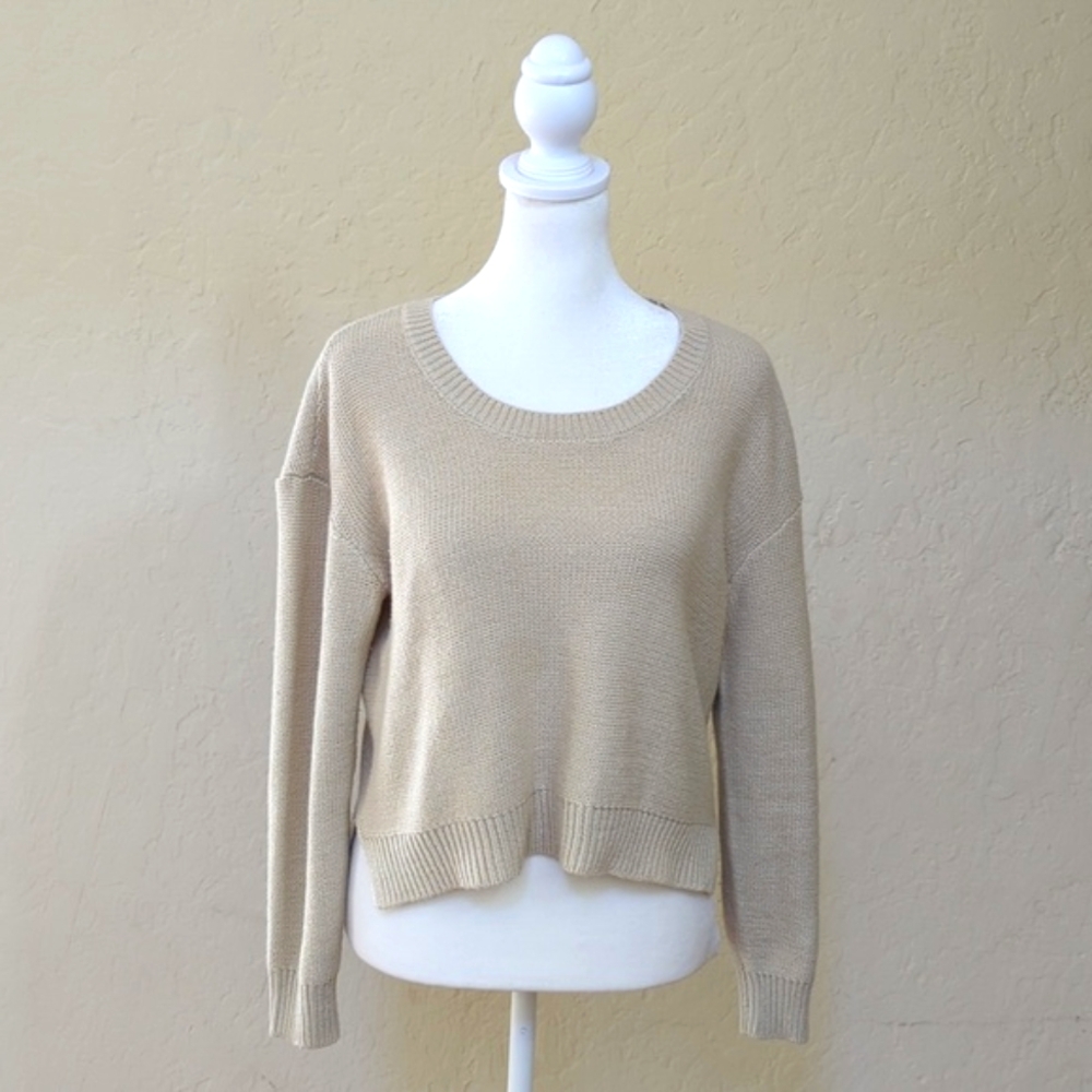 🌻 Divided H&M Tan Scoop Neck Cropped Acrylic Knit Sweater Size 2